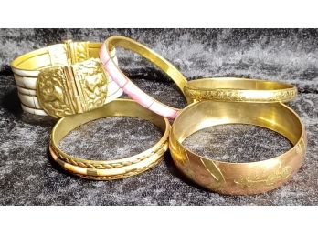 5 Brass & Copper Bracelets With MOP