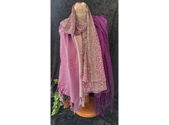 3 Pink And Purple Scarves