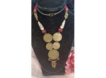 Vintage Peruvian Coin And Llama Necklace