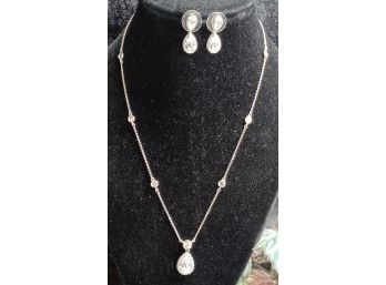 Sterling And CZ Earring And Necklace Set