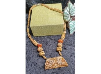 Carved Bone And Natural Stone Vintage Necklace