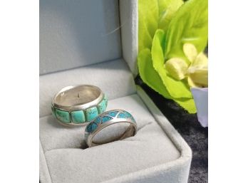 Pair Of Turquoise And Silver Rings