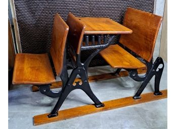 Antique Sears  And Roebuck Cast Iron And Maple School Desk