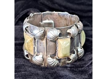 Stunning Vintage Mexican Silver And Jade Panel Bracelet