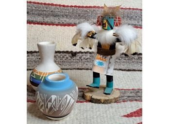 Eagle Kachina And 2 Pieces Of Pottery