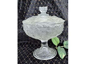 Fenton Crystal Velvet Water Lilies Candy Dish W/ Lid