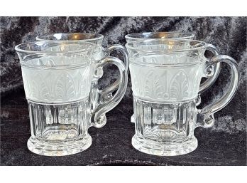 Beautiful Vintage Set Of 4 Clear And Frosted Mugs