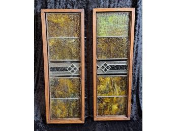 Pair Of Antique, Framed Stained Glass Pieces