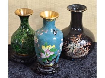 Trio Of Cloisonne Vases