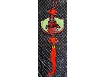 Red Knot Faux Jade Double Fish Good Luck Wall Hanging