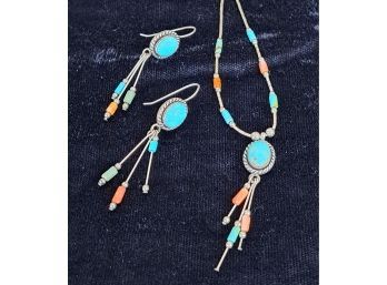 Sterling Native American Style Necklace And Earring Set