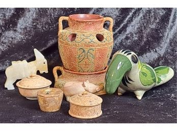 Collection Of Decor Items In Pottery, Clay And Stone
