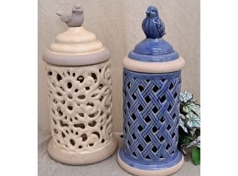 Two Pottery Candle Lanterns