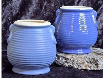 Vintage Pair Of Coors Beehive Vases In Matte And Glazed Blue