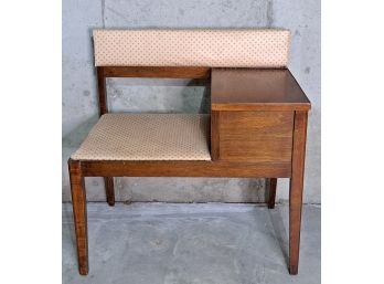 Vintage Wood And Upholstered Phone Bench