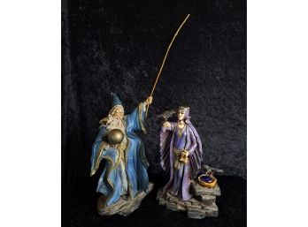 Hand Painted Merlin And Morgan Le Fay Figures