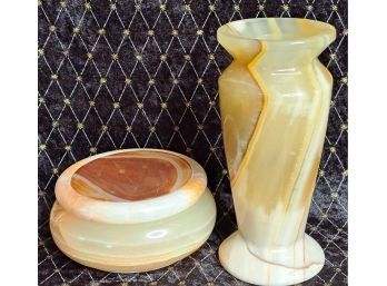 Imported Onyx Vase And Trinket Box