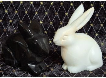 Pair Of Rabbits: Black Onyx And White Marble