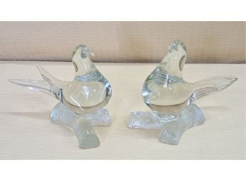 Pair Of Vintage Art Glass Doves
