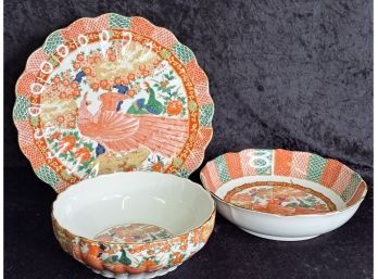 Arita Imari Peacock Japanese China Dishes Platter & Bowls