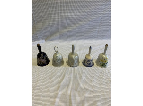 Lot Of 5 Vintage Ceramic/porcelain Bells