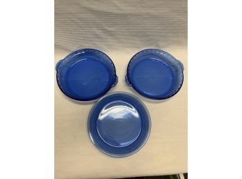 Lot Of 3 Blue Cobalt Pyrex Pie Plates