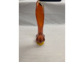 Vintage Orange Swung Glass Vase.