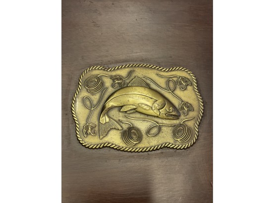 Wooden Box With Metal Fish Insignia