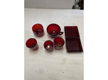 Lot Of Miscellaneous Cranberry Glass