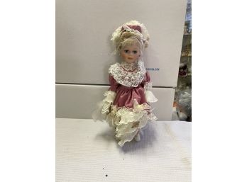 Doll Wearing Rose And Lace Dress 11 Inch