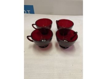 Set Of 4  Cranberry  Glass Cups