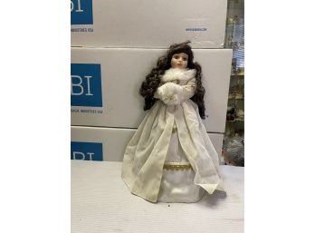 Doll With White Dress And Coat 18 Inch
