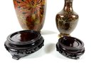 (2) Vintage Chinese Cloisonne Vases & Stands