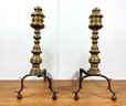 A Pair Of Federal 19th C. Brass Andirons