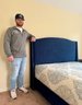 Navy Upholstered Queen Size Bed Frame