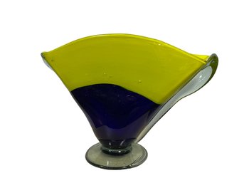 Large Blue & Yellow Art Glass Vessel