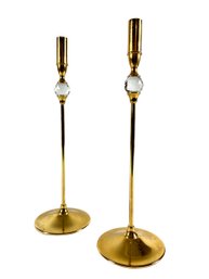 A Pair Of Valerio Albarello Candlesticks - Brass & Cut Crystal
