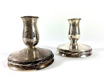 (2) 19th C. Sterling Silver Roped Candleholders By Towle