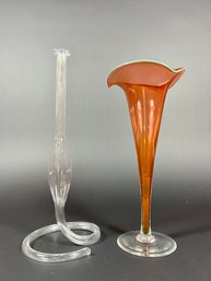 A Pair Of Handblown Glass Bud Vases