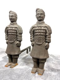 20th C. Cast Iron Chinese 'Terracotta Warrior' Andirons