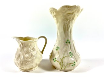Vintage Belleek Vase & Creamer