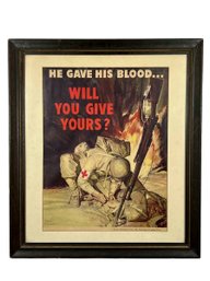 WWII Framed Poster 'Medic Treating Injured Soldier'