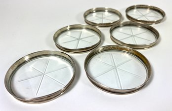 (6) Sterling Silver Cut Glass Coasters