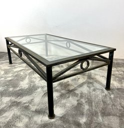 Heavy Wrought Iron & Glass Coffee Table