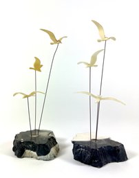 (2) Vintage Bird Sculptures On Stone Base