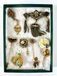 Grouping Of Antique Hat Pins/brooches/jewelry