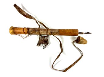 Tribal Carved Wood & Rawhide Quiver And Arrows