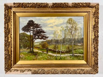 Antique Oil On Canvas Hunting Painting