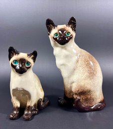 A Pair Of Mid-Century Signed Ceramic Siamese Cats - Made In England
