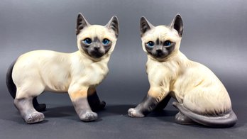 A Pair Of Antique Porcelain Siamese Cat Figurines - Marked KPM & Crown